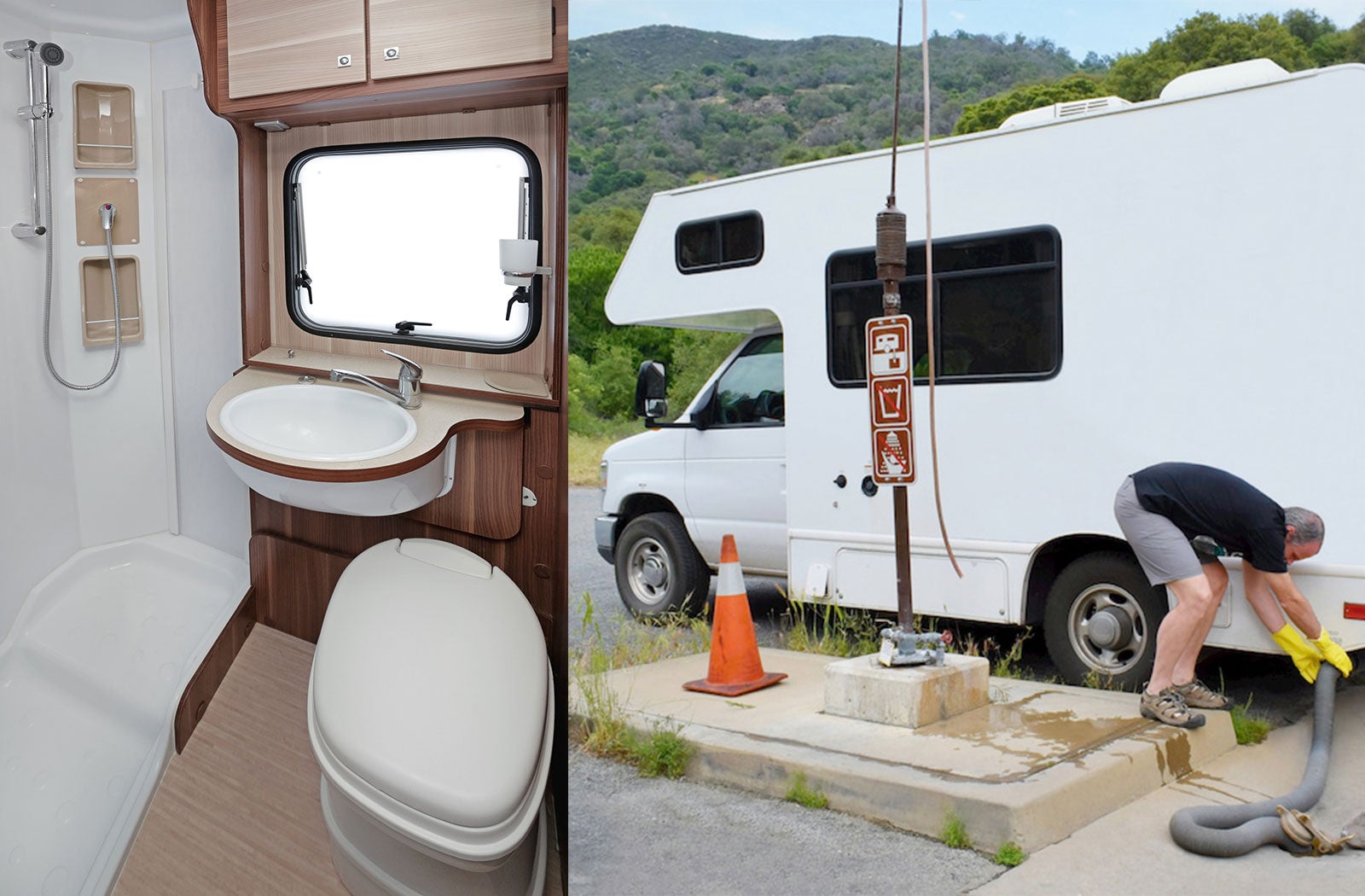 Portable RV/camper toilet and holding tank setup in Ontario, California