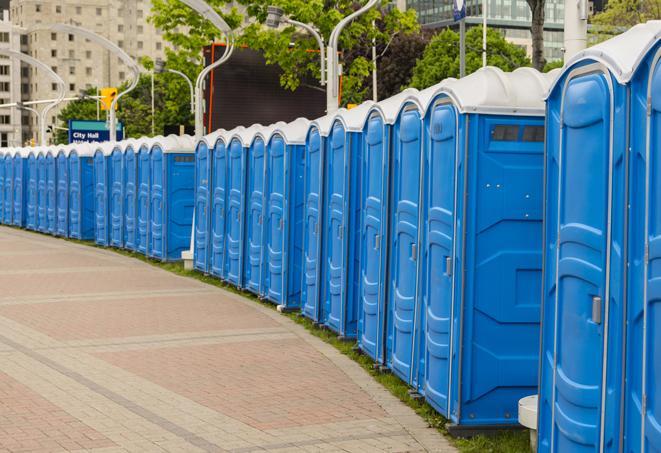 Seasonal porta potty units set up at a Ontario, California venue